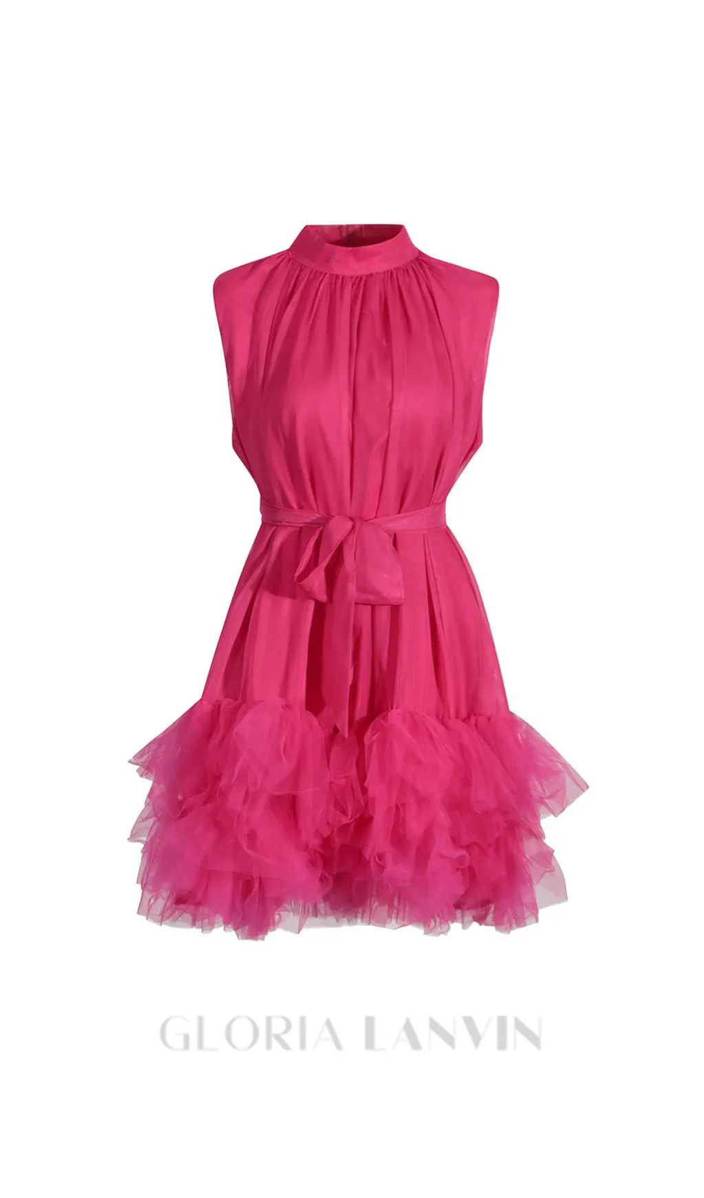 half-high-neckline tulle mini dress in pink Gloria Lanvin