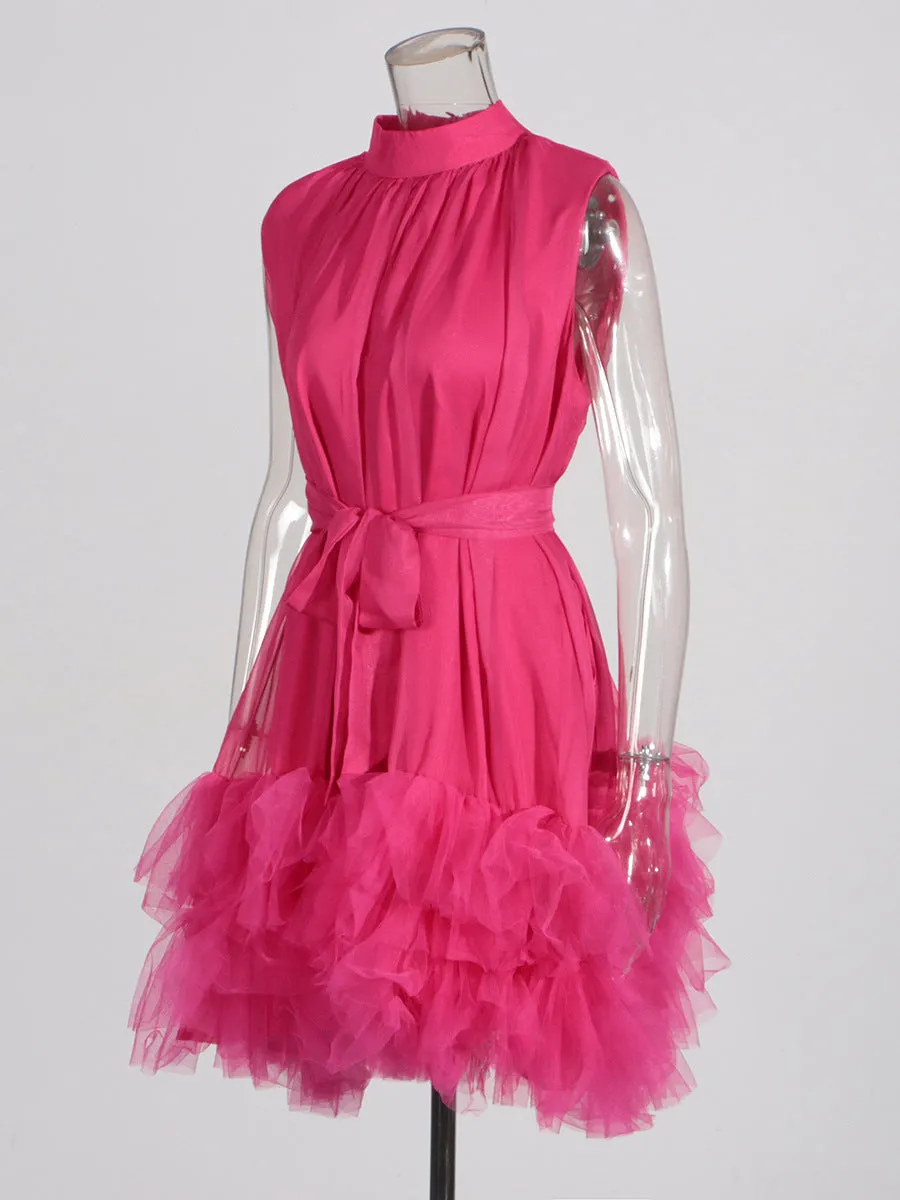 half-high-neckline tulle mini dress in pink Gloria Lanvin
