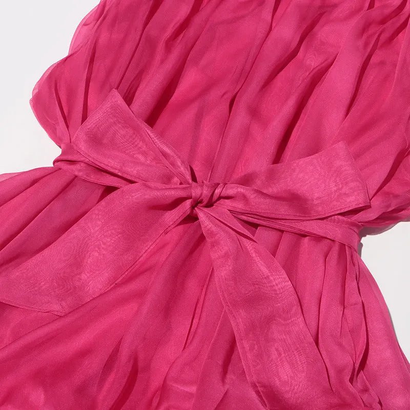 half-high-neckline tulle mini dress in pink Gloria Lanvin