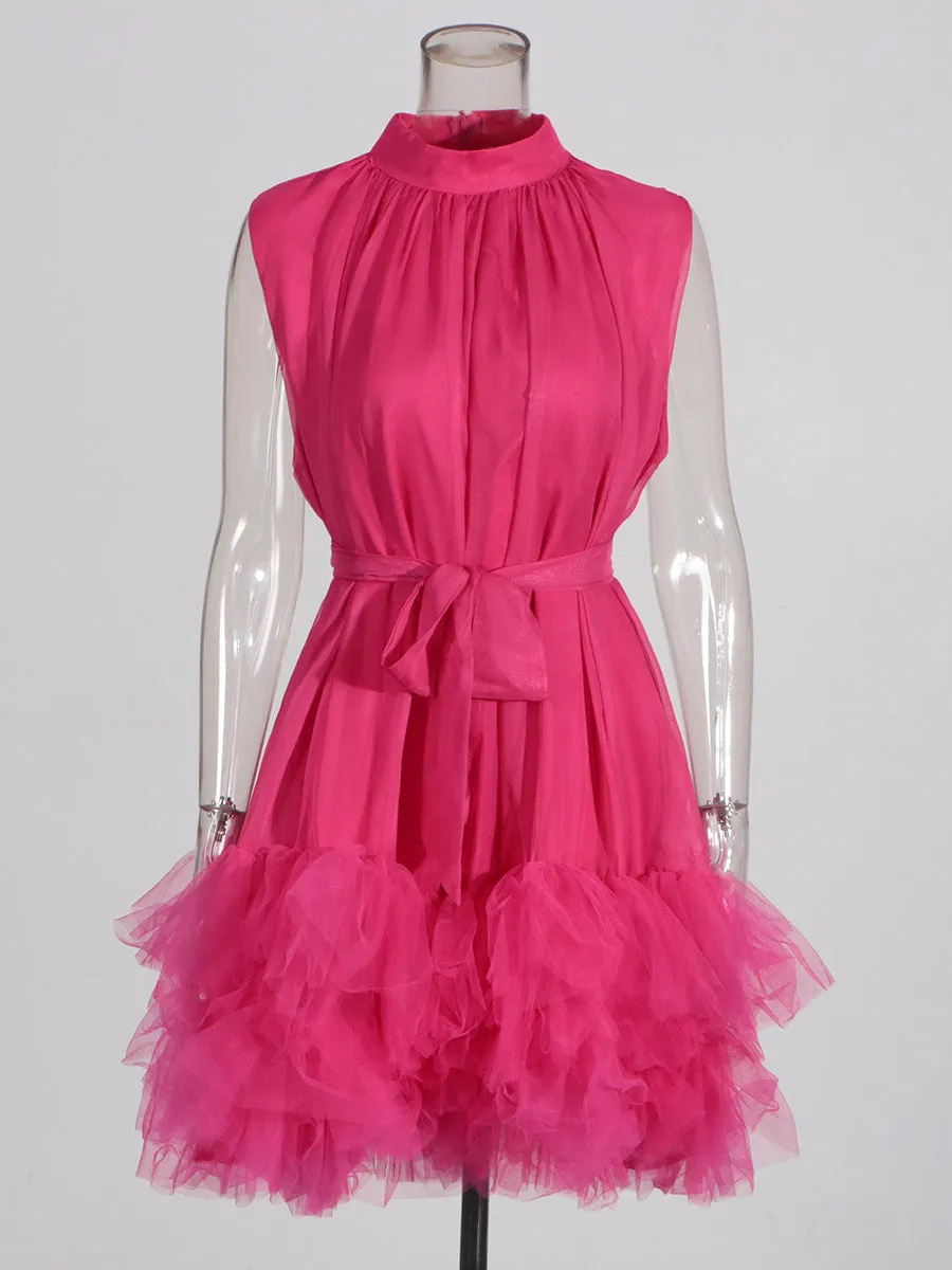 half-high-neckline tulle mini dress in pink Gloria Lanvin