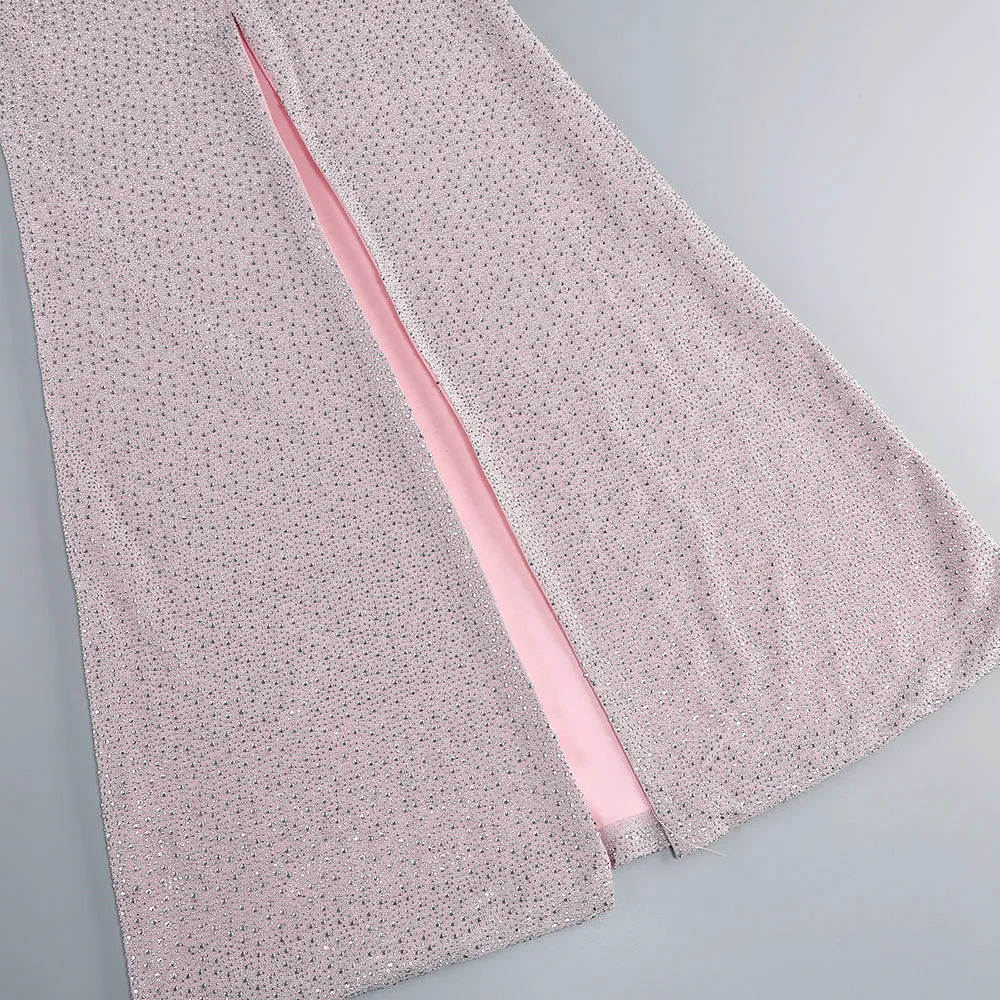 HALTER BACKLESS CRYSTAL EMBELLISHED MAXI DRESS IN PINK Gloria Lanvin
