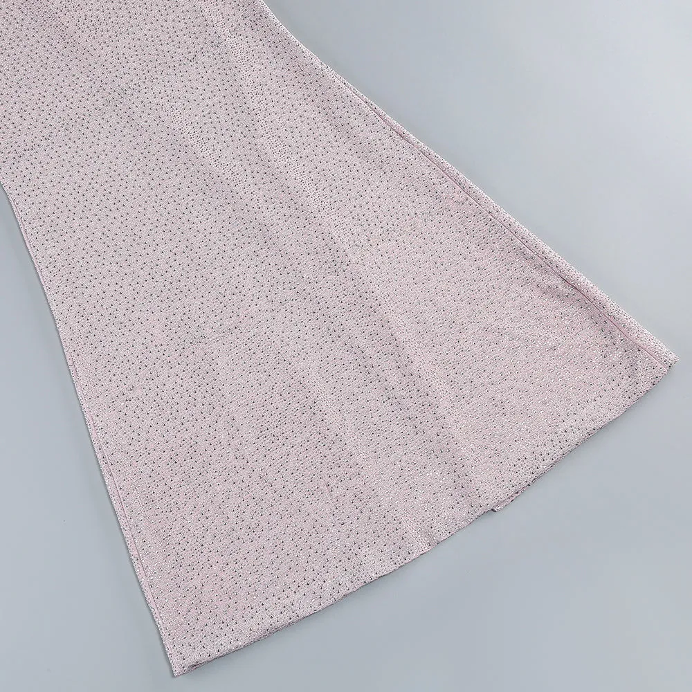 HALTER BACKLESS CRYSTAL EMBELLISHED MAXI DRESS IN PINK Gloria Lanvin