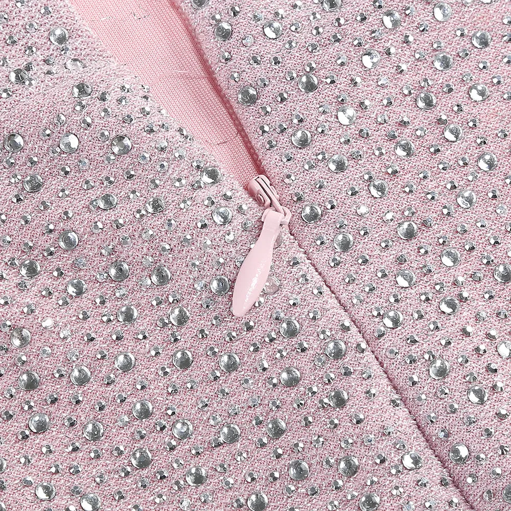 HALTER BACKLESS CRYSTAL EMBELLISHED MAXI DRESS IN PINK Gloria Lanvin