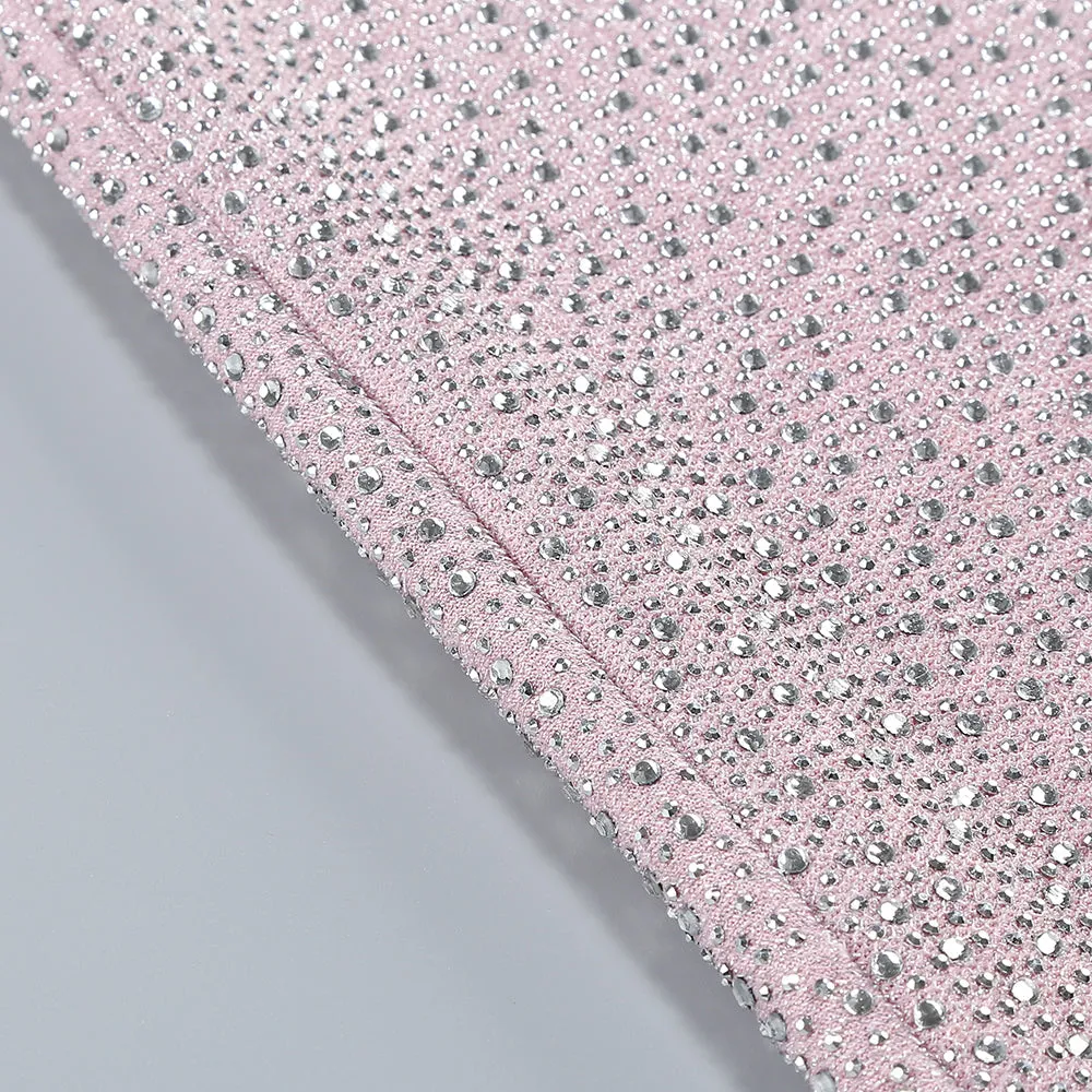 HALTER BACKLESS CRYSTAL EMBELLISHED MAXI DRESS IN PINK Gloria Lanvin