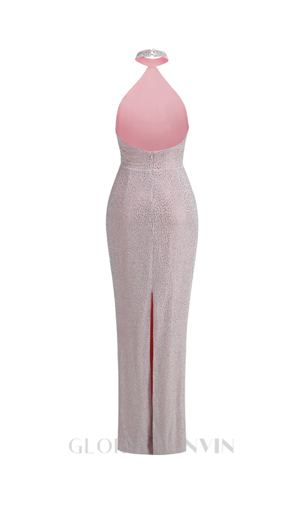 HALTER BACKLESS CRYSTAL EMBELLISHED MAXI DRESS IN PINK Gloria Lanvin