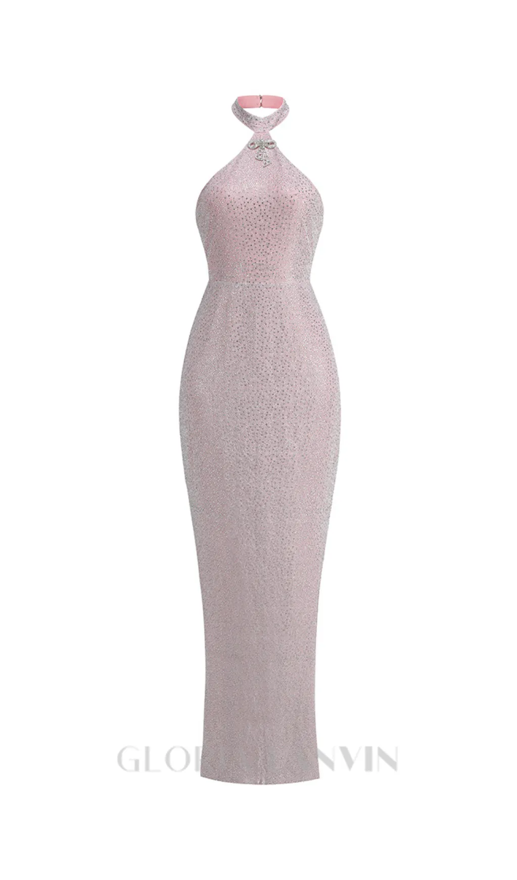 HALTER BACKLESS CRYSTAL EMBELLISHED MAXI DRESS IN PINK Gloria Lanvin