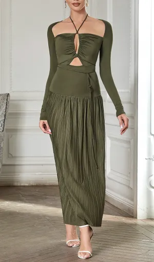 HALTER CUT OUT RUCHED MAXI DRESS Gloria Lanvin