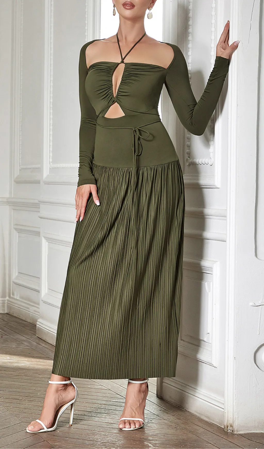 HALTER CUT OUT RUCHED MAXI DRESS Gloria Lanvin