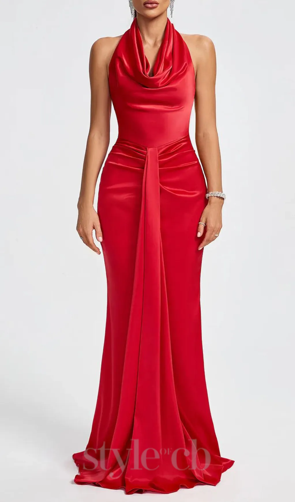 HALTER DRAPED SATIN MERMAID MAXI DRESS IN RED Gloria Lanvin