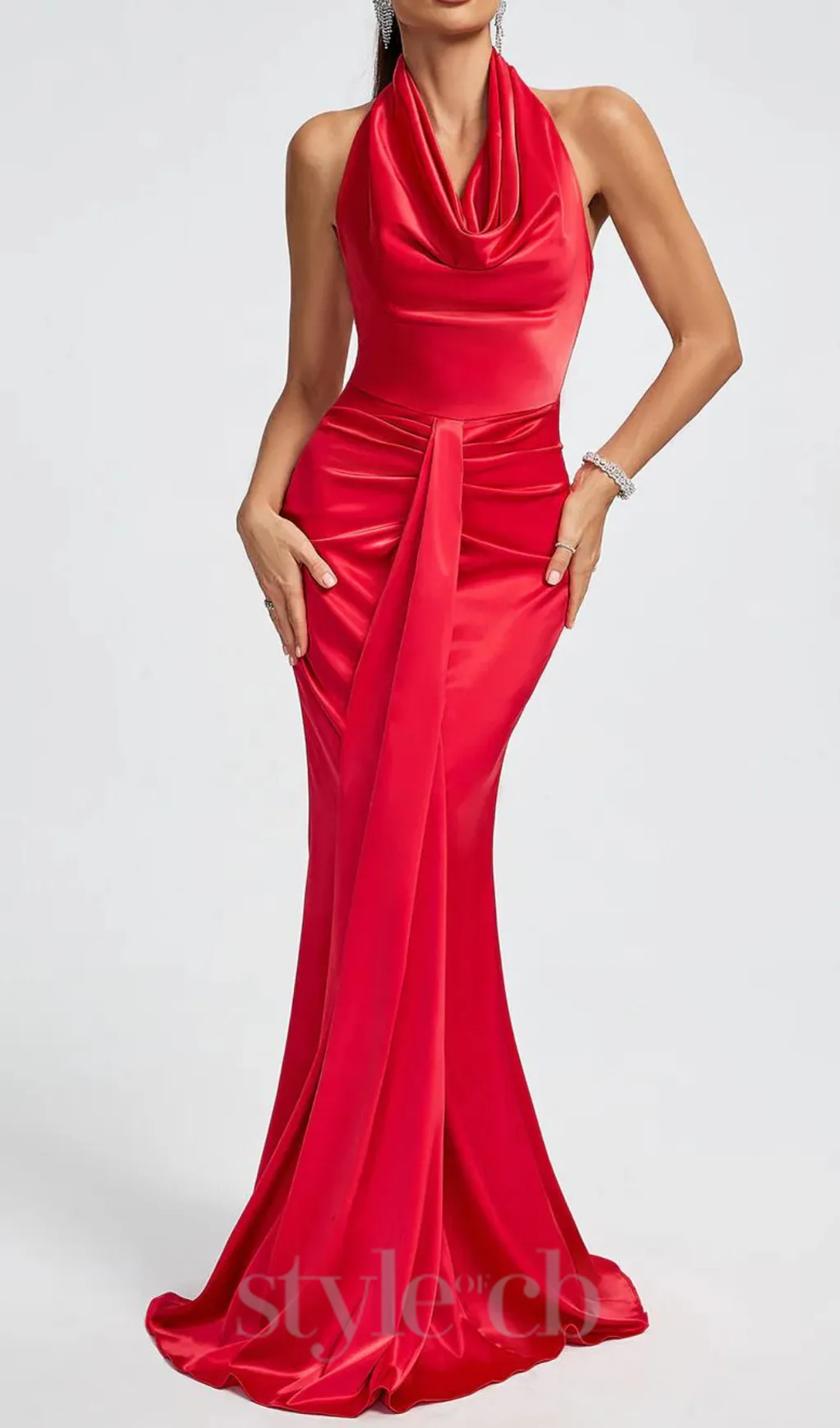 HALTER DRAPED SATIN MERMAID MAXI DRESS IN RED Gloria Lanvin