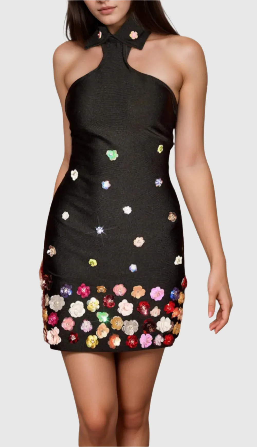 HALTER EMBELLISHED FLOWERS MINI DRESS Gloria Lanvin