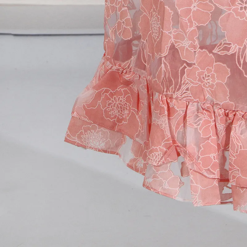 halter flower rruffle maxi dress in pink Gloria Lanvin