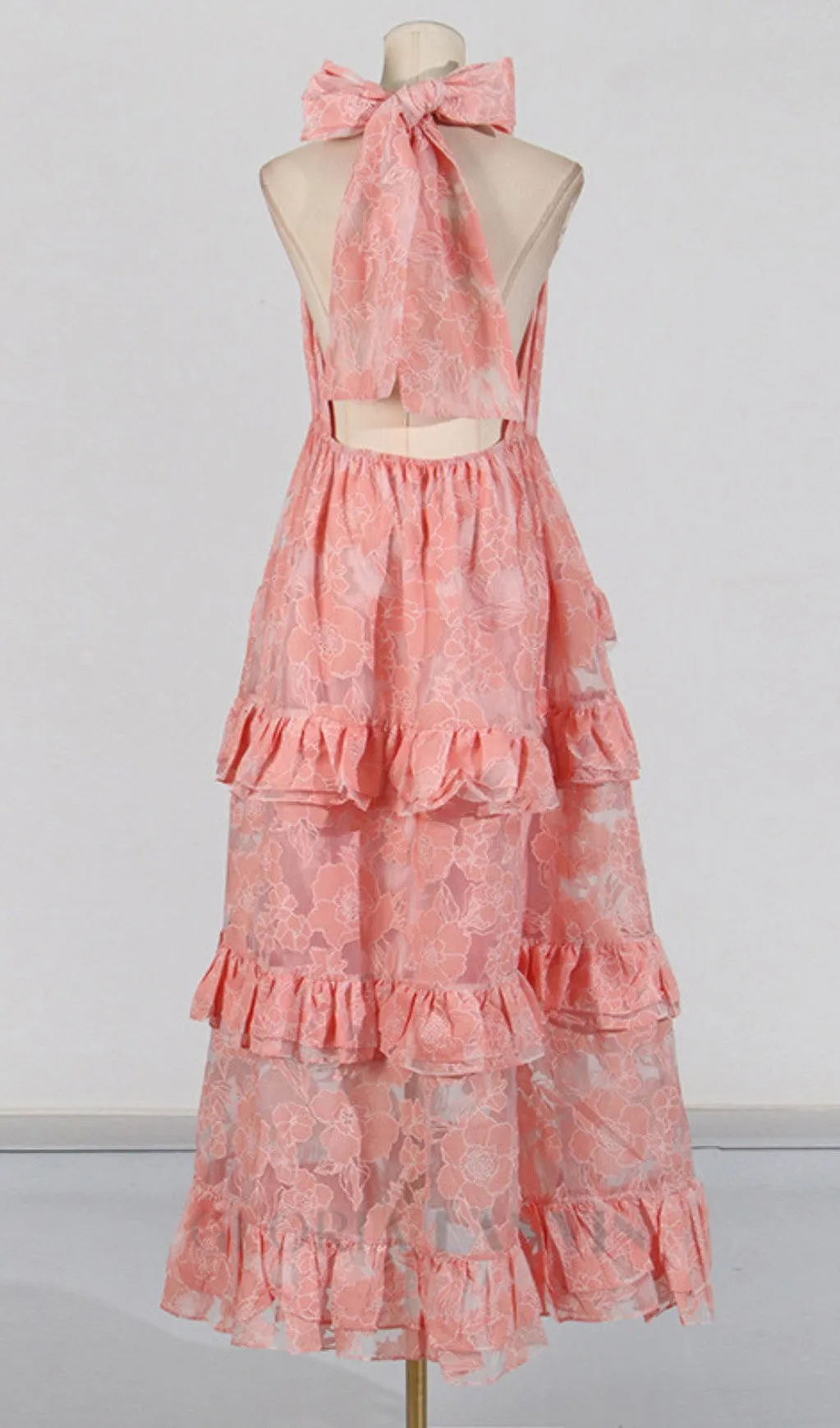 halter flower rruffle maxi dress in pink Gloria Lanvin