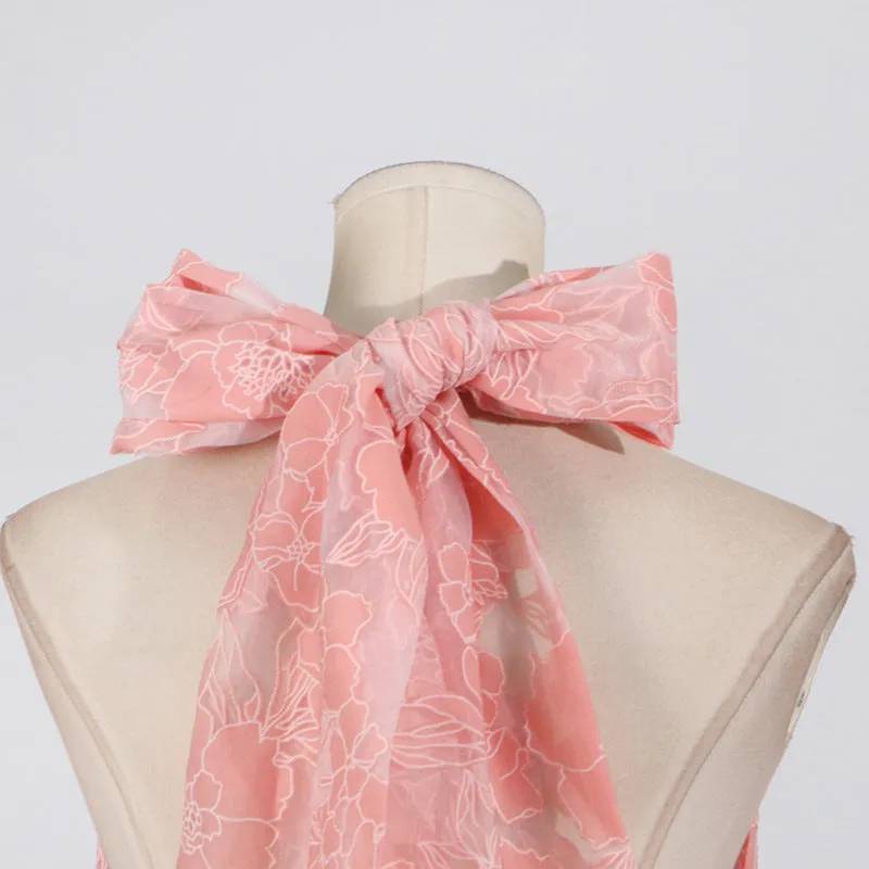 halter flower rruffle maxi dress in pink Gloria Lanvin