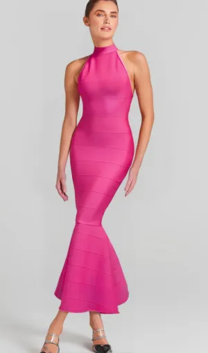 HALTER MAXI BANDAGE FISHTAIL DRESS IN PINK Gloria Lanvin