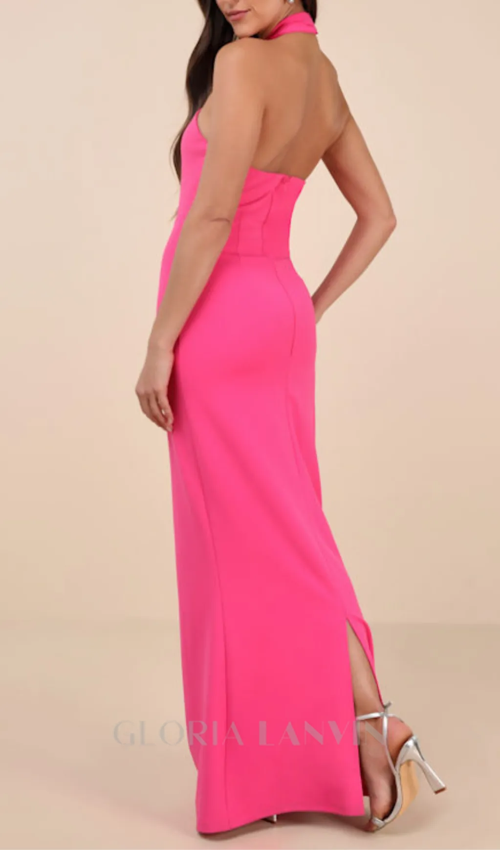 halter neck backless maxi dress in pink Gloria Lanvin