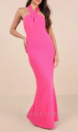 halter neck backless maxi dress in pink Gloria Lanvin