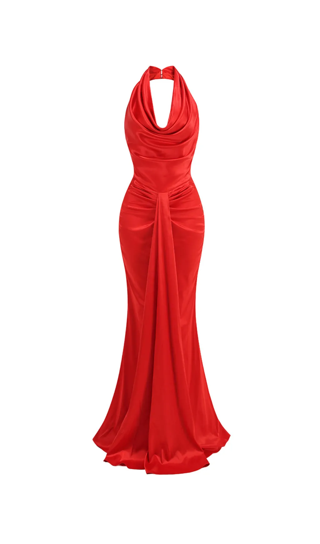 HALTER PLEATS SATIN MAXI DRESS IN RED Gloria Lanvin