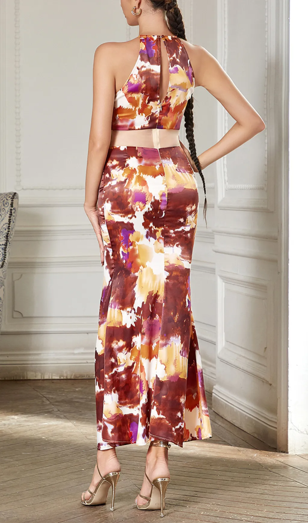 HALTER PRINTED BODYCON MIDI DRESS Gloria Lanvin