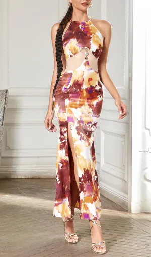 HALTER PRINTED BODYCON MIDI DRESS Gloria Lanvin