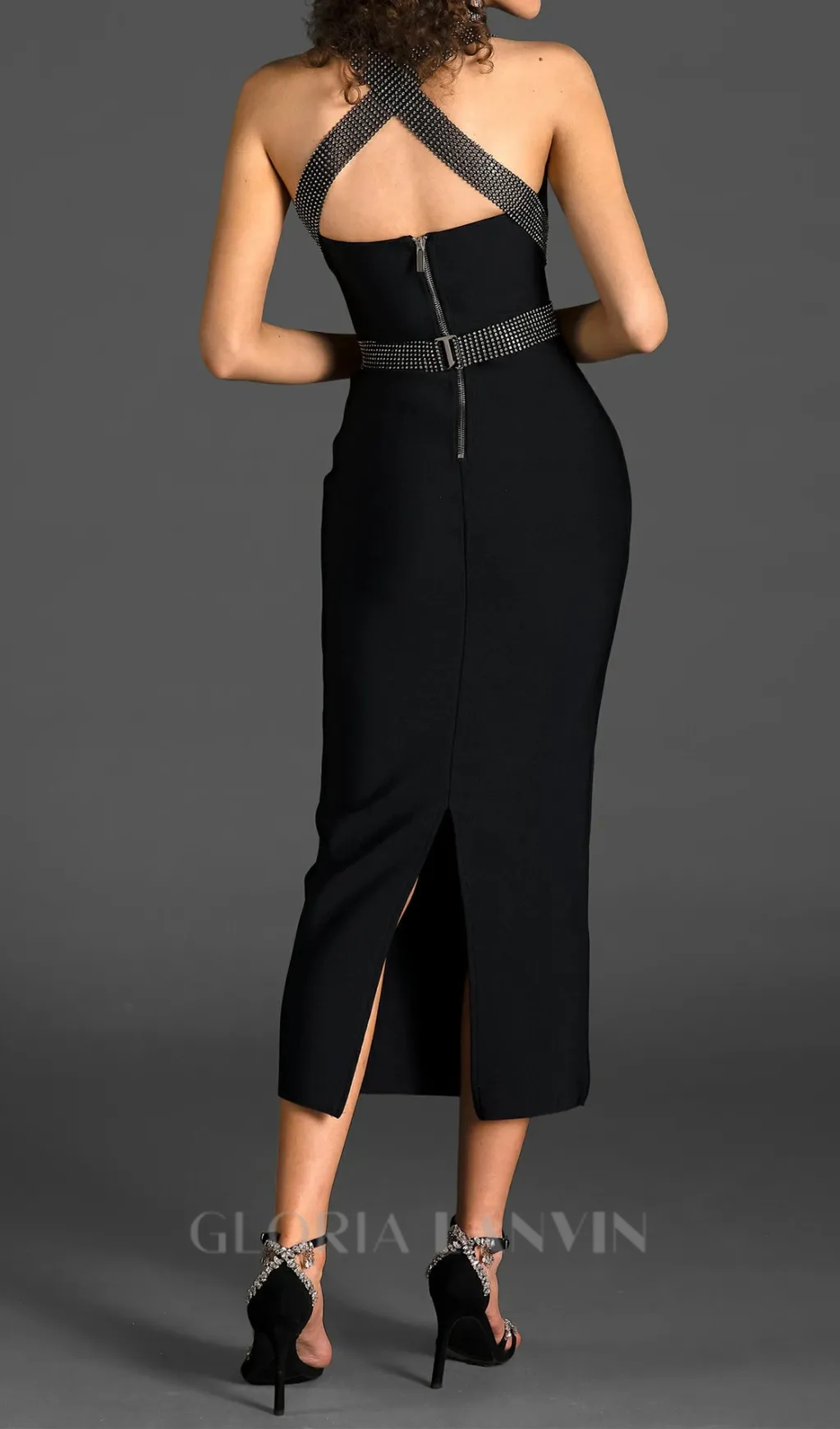 HALTER RHINESTONE MIDI DRESS Gloria Lanvin
