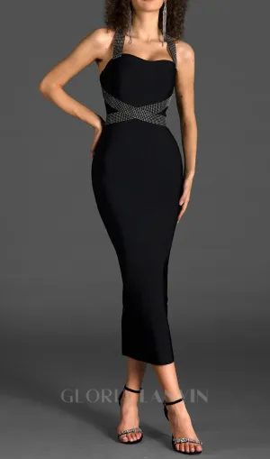 HALTER RHINESTONE MIDI DRESS Gloria Lanvin
