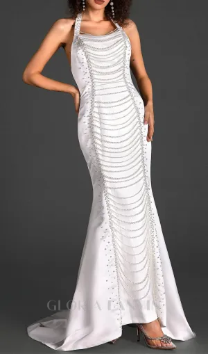 HALTER SATIN PEARL MERMAID DRESS Gloria Lanvin