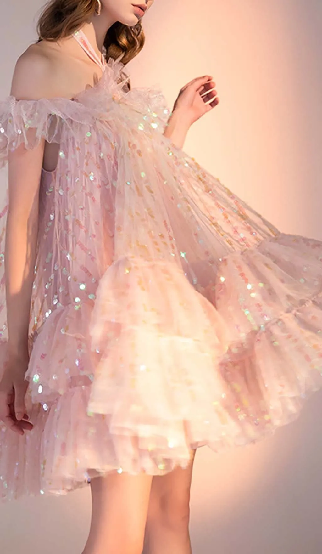 HALTER SEQUINS MINI DRESS IN PINK Gloria Lanvin