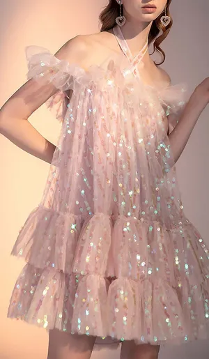 HALTER SEQUINS MINI DRESS IN PINK Gloria Lanvin