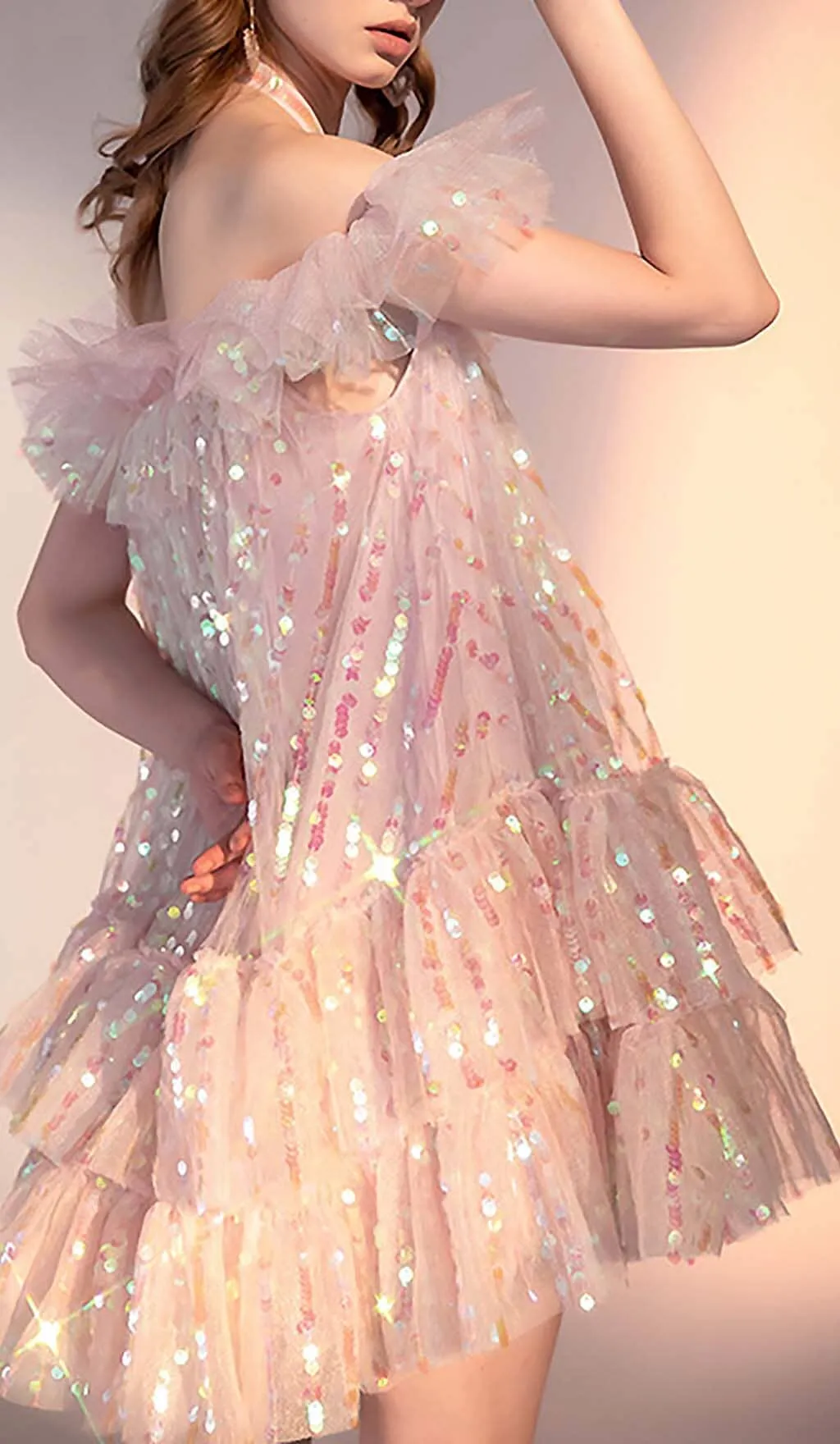 HALTER SEQUINS MINI DRESS IN PINK Gloria Lanvin