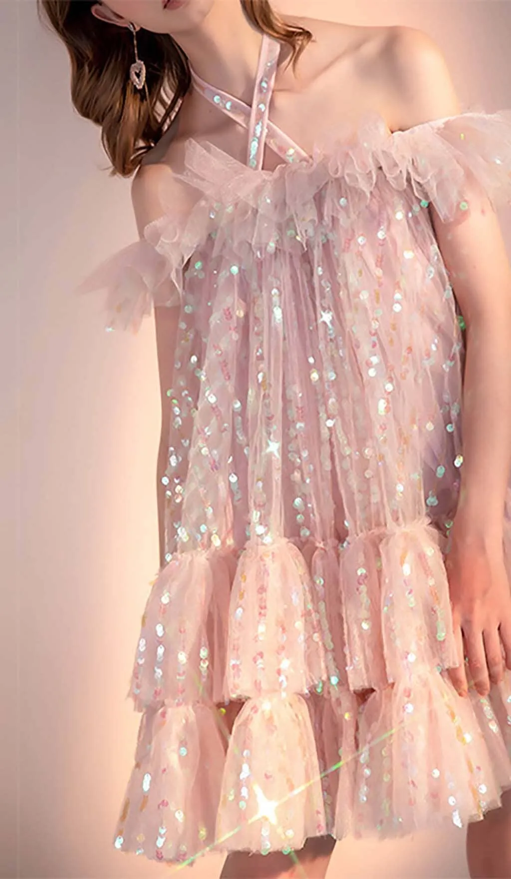 HALTER SEQUINS MINI DRESS IN PINK Gloria Lanvin