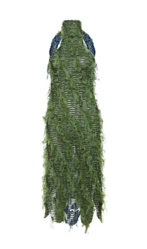 HALTERNECK BACKLESS HOLLOW MIDI DRESS IN GREEN Gloria Lanvin