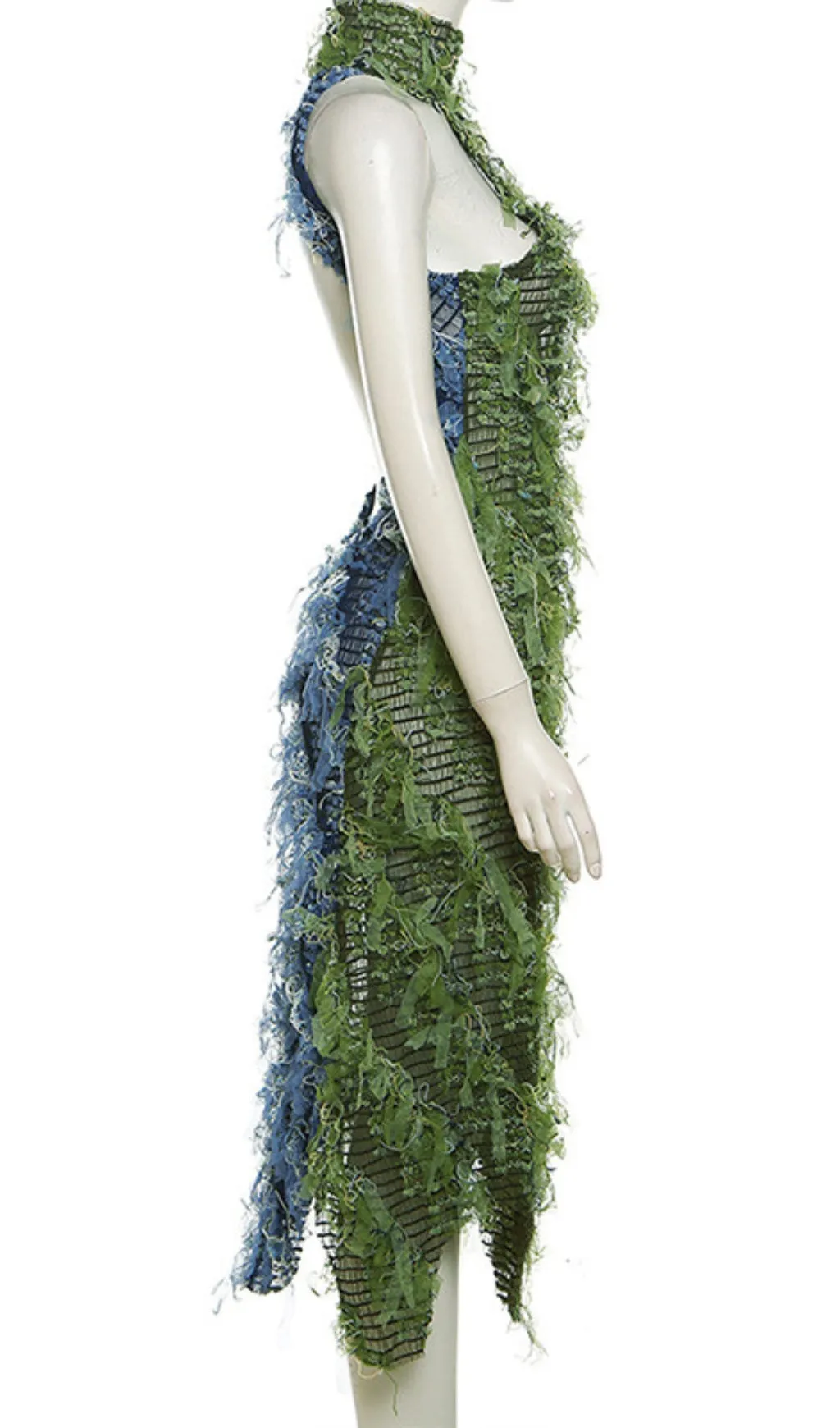 HALTERNECK BACKLESS HOLLOW MIDI DRESS IN GREEN Gloria Lanvin