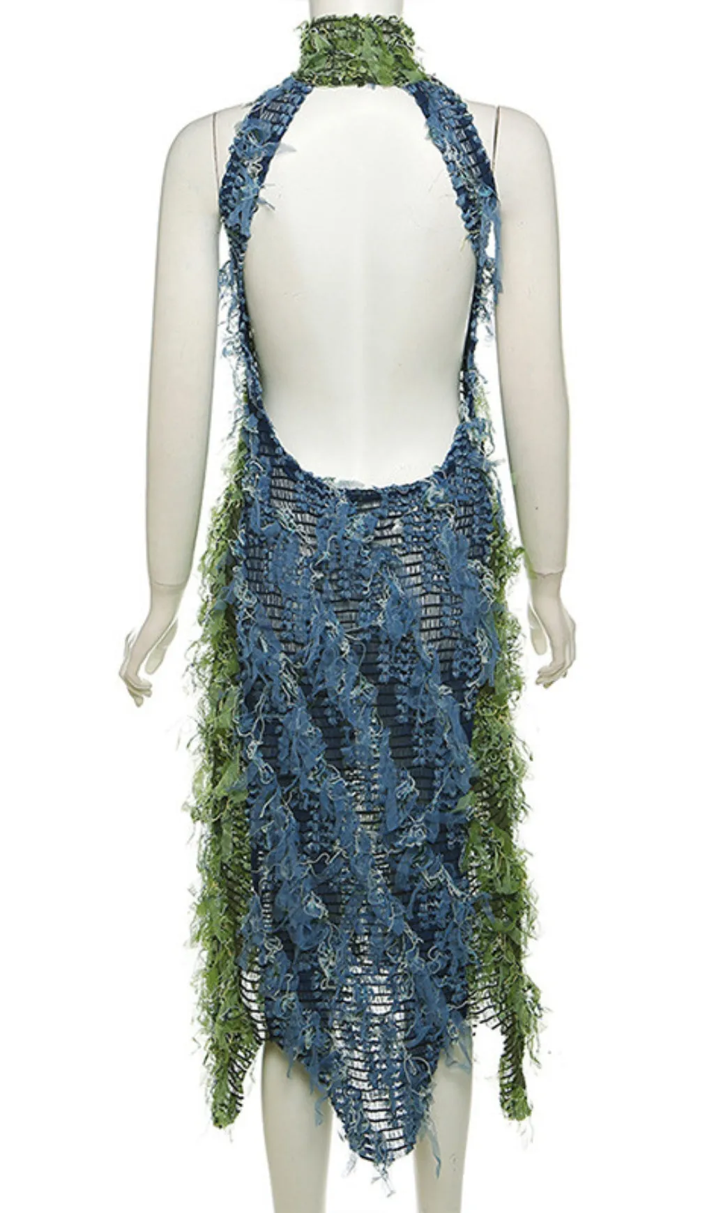 HALTERNECK BACKLESS HOLLOW MIDI DRESS IN GREEN Gloria Lanvin