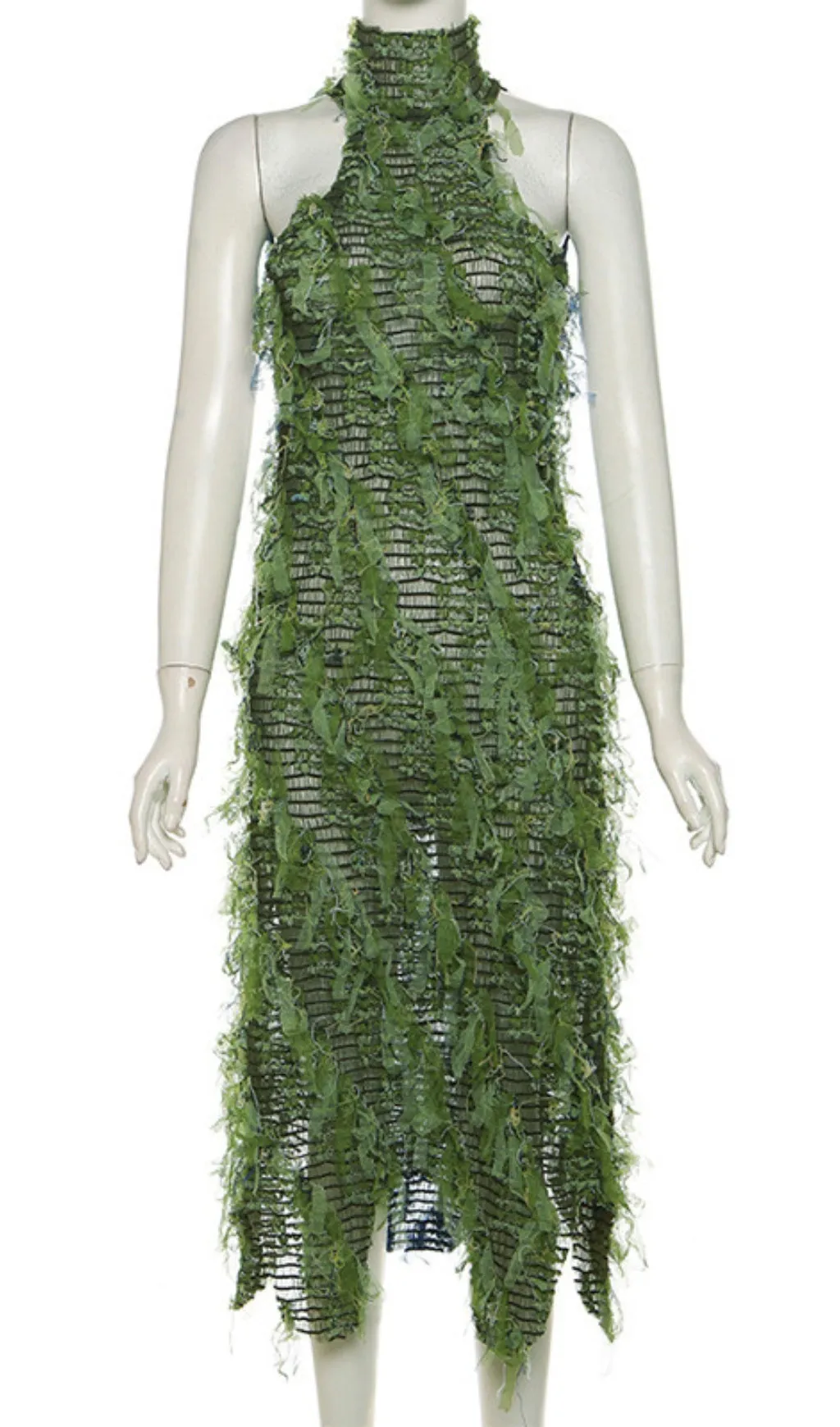 HALTERNECK BACKLESS HOLLOW MIDI DRESS IN GREEN Gloria Lanvin