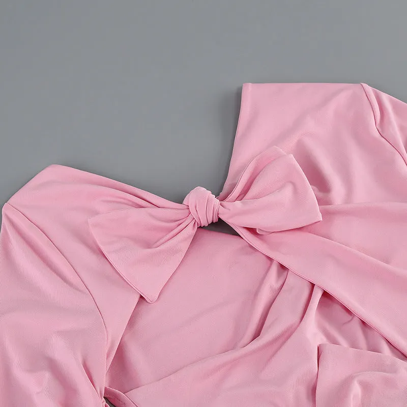 HALTERNECK BANDAGE TIGHT HOLLOW PINK MAXI DRESS Gloria Lanvin