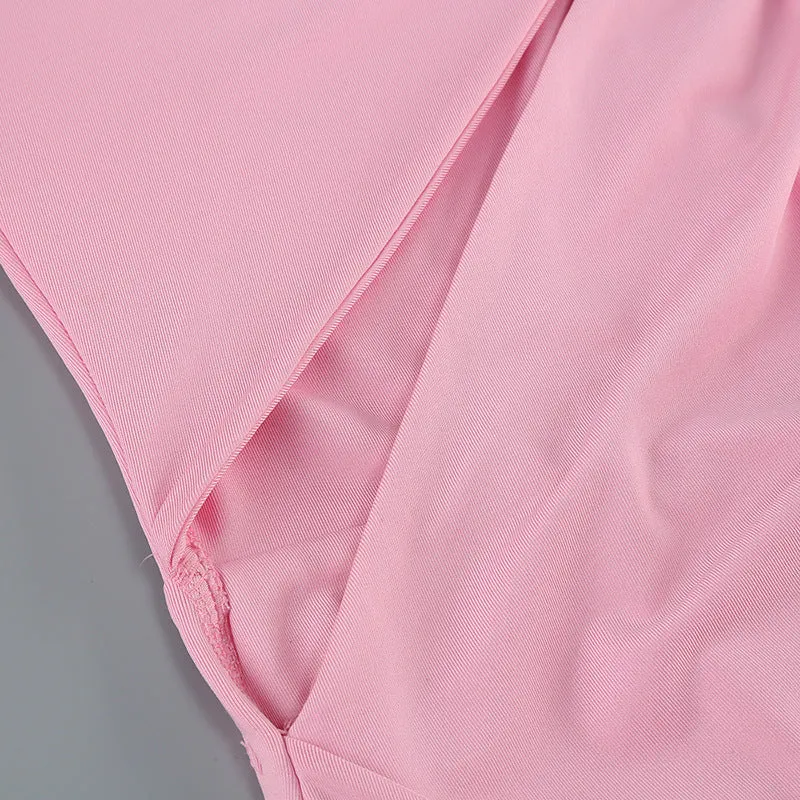HALTERNECK BANDAGE TIGHT HOLLOW PINK MAXI DRESS Gloria Lanvin