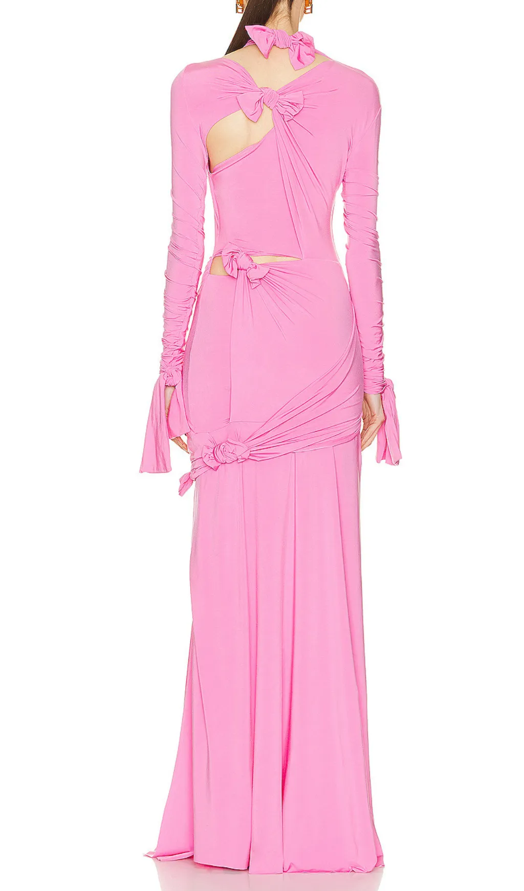 HALTERNECK BANDAGE TIGHT HOLLOW PINK MAXI DRESS Gloria Lanvin