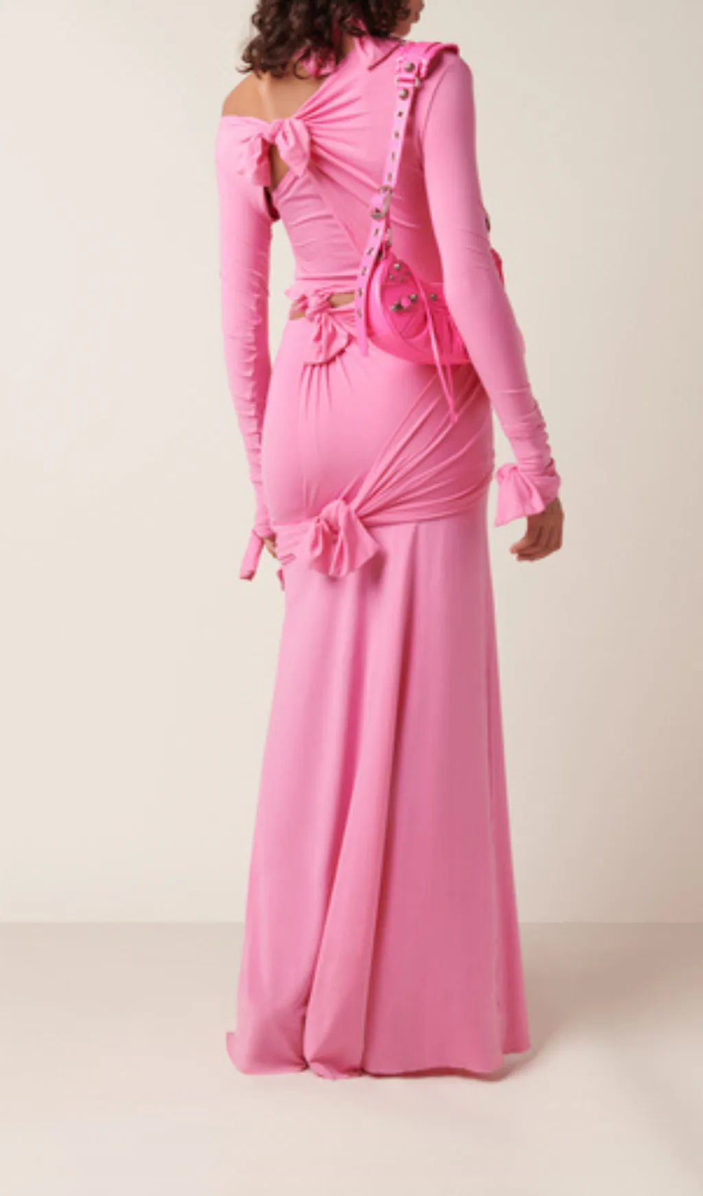 HALTERNECK BANDAGE TIGHT HOLLOW PINK MAXI DRESS Gloria Lanvin