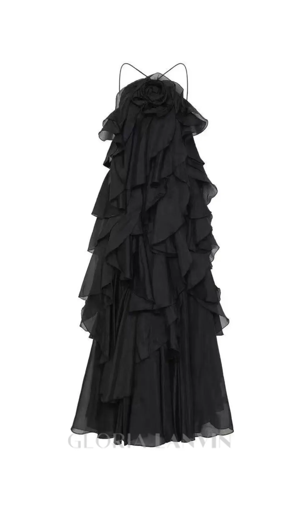 halterneck flounced maxi dress in black Gloria Lanvin