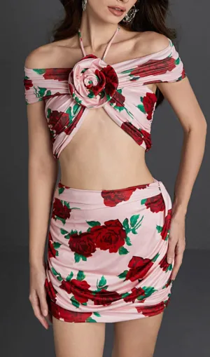 HALTERNECK ROSE PRINTED SKIRT SET Gloria Lanvin