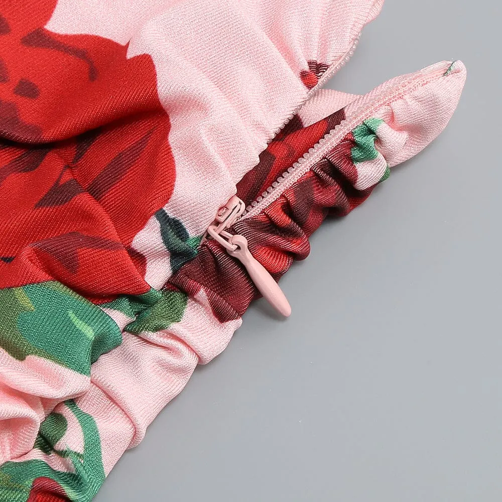 HALTERNECK ROSE PRINTED SKIRT SET Gloria Lanvin