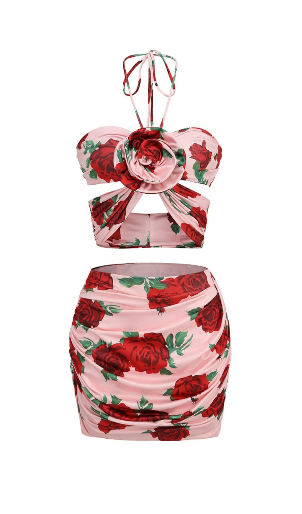 HALTERNECK ROSE PRINTED SKIRT SET Gloria Lanvin