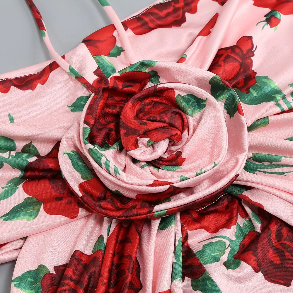 HALTERNECK ROSE PRINTED SKIRT SET Gloria Lanvin