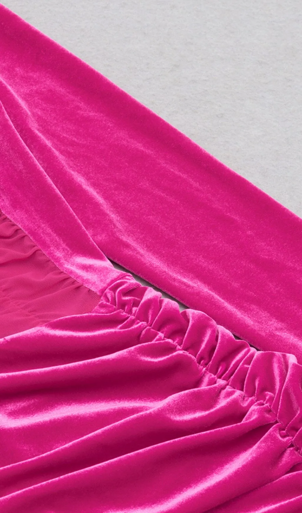 HANGING NECK MESH STITCHED VELVET MINI DRESS IN BARBIE PINK Gloria Lanvin