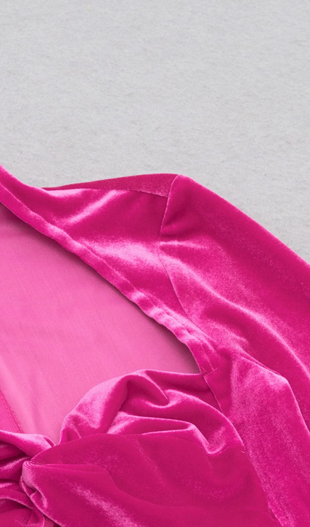 HANGING NECK MESH STITCHED VELVET MINI DRESS IN BARBIE PINK Gloria Lanvin