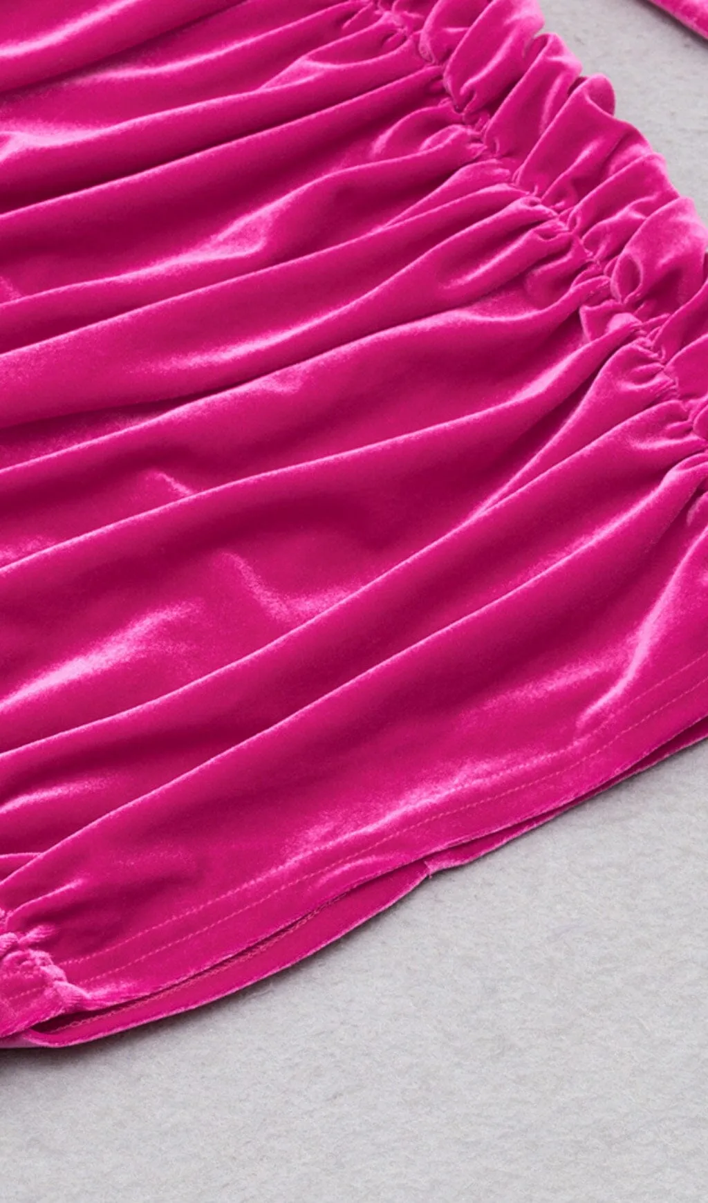HANGING NECK MESH STITCHED VELVET MINI DRESS IN BARBIE PINK Gloria Lanvin