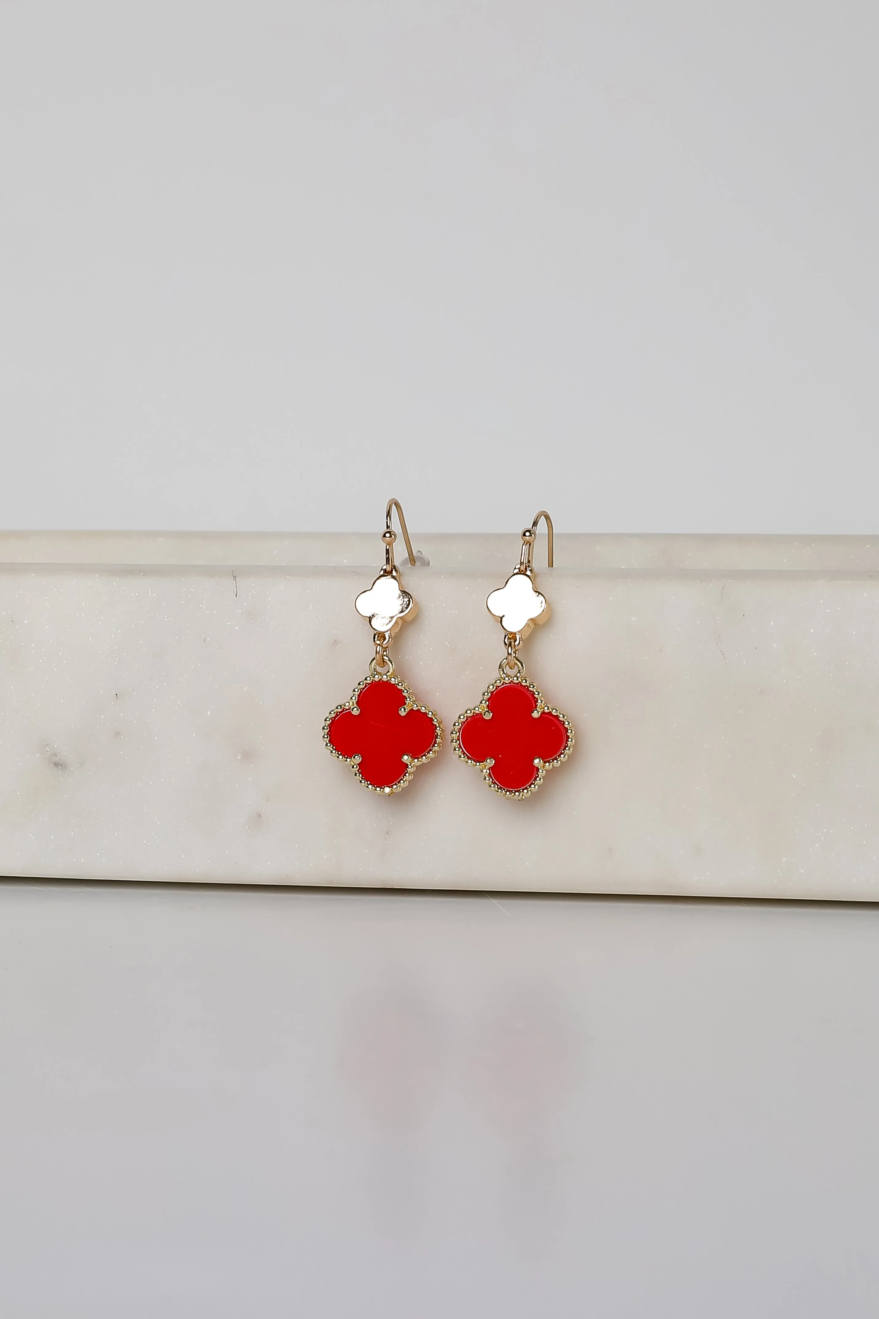 Hannah Red Quatrefoil Drop Earrings