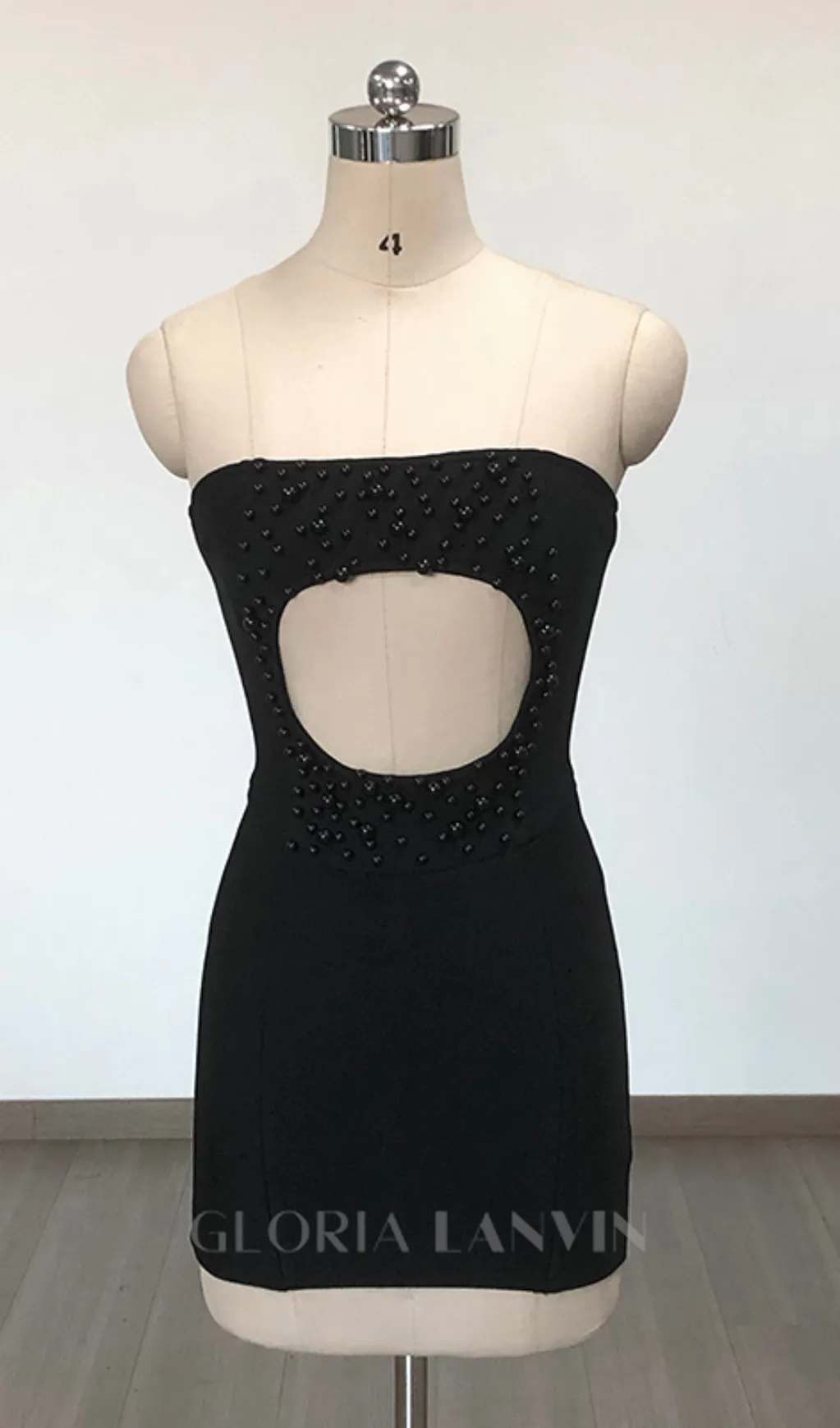 HARRIET BLACK PEARL EMBELLISHED CUT OUT STRAPLESS MINI DRESS Gloria Lanvin