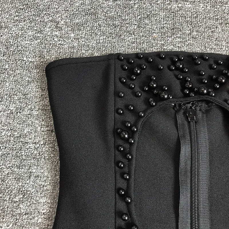 HARRIET BLACK PEARL EMBELLISHED CUT OUT STRAPLESS MINI DRESS Gloria Lanvin